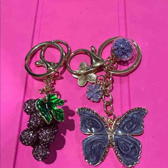 Gold and Green Butterfly and Grape Keychain Set - Picture 2 of 2